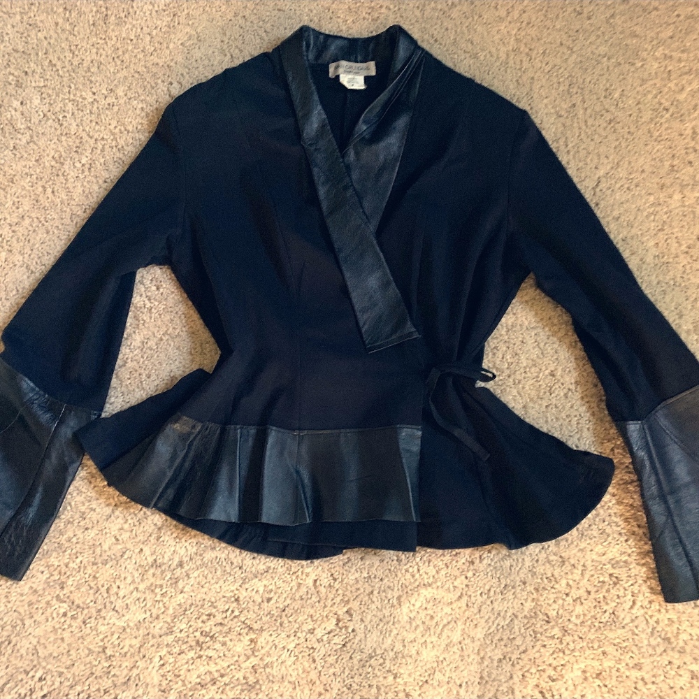 Designer cotton and leather jacket